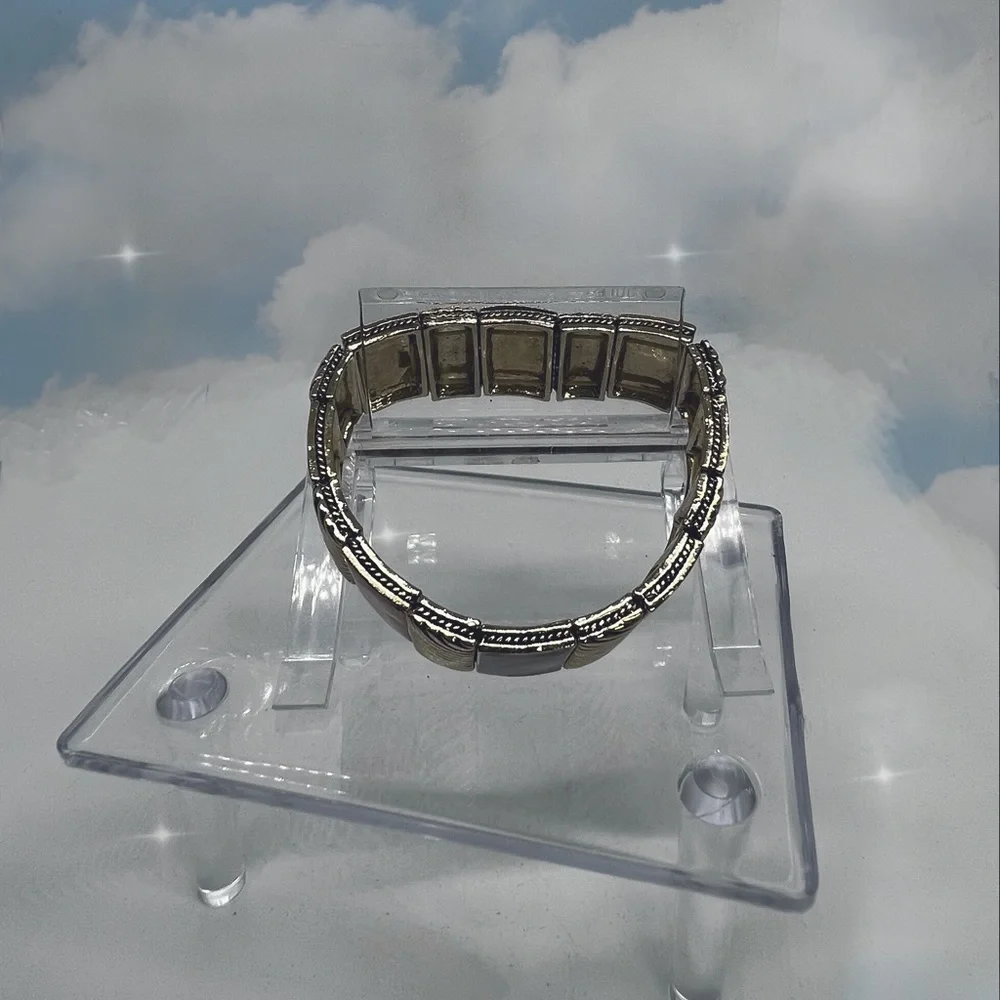 Vintage Crackled Mother of Pearl Shell Mosaic Resin Tiled Stretch Bracelet